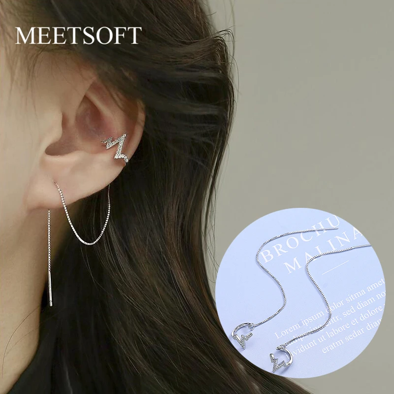 

MEETSOFT модные серьги-подвески из стерлингового серебра 925 пробы с волнами и цирконами для женщин, милые украшения, Прямая поставка