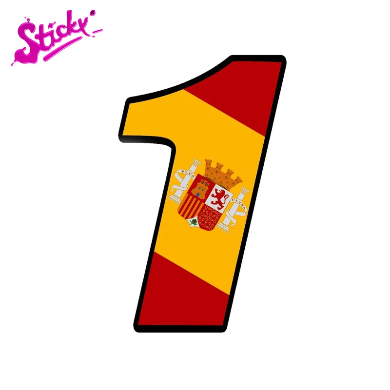 

STICKY Number National Flag Spain Spain Skull Vinyl Adhesive Sticker Car Auto Motocross Moto Sport Start Racing Tuning