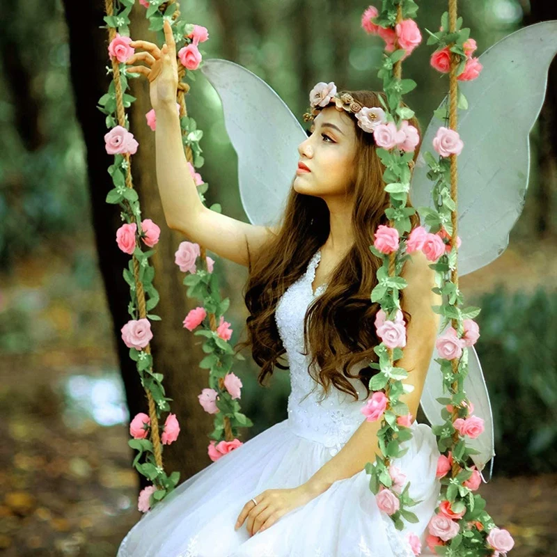 

8Pcs Artificial Rose Vine Flowers with Green Leaves,Hanging Flower Garland Roses Vine for Wedding Party Craft Wall Decor