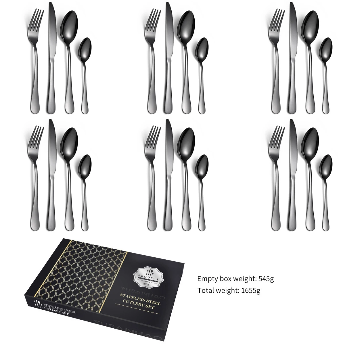 Набор посуды из 4 предметов вилка ложка нож нержавеющей стали с цветным лазерным