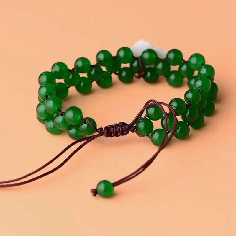 

Vintage Jewelry Women's Hand Bracelets Wealth Prosperity Fengshui Bracelet for Man Green Agate Unisex Couple Bracelet Jewelry