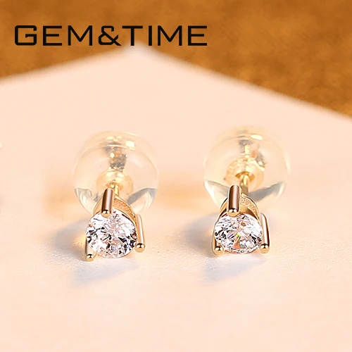 Gem&Time Exquisite Real 14K Gold 3 Prong Green Gemstone Stud Earrings for Women Yellow Gold Earrings Fine Jewelry Gift E14137 - Цвет камня: Белый