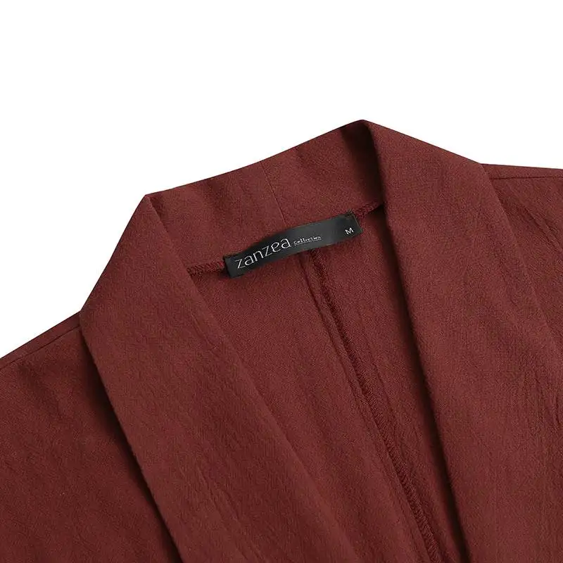 

Women Open Front Cardigan Autumn Elegant Long Sleeve Thin Coats ZANZEA Casual Lapel Neck Solid Long Jackets Robe Femme Outwear 7