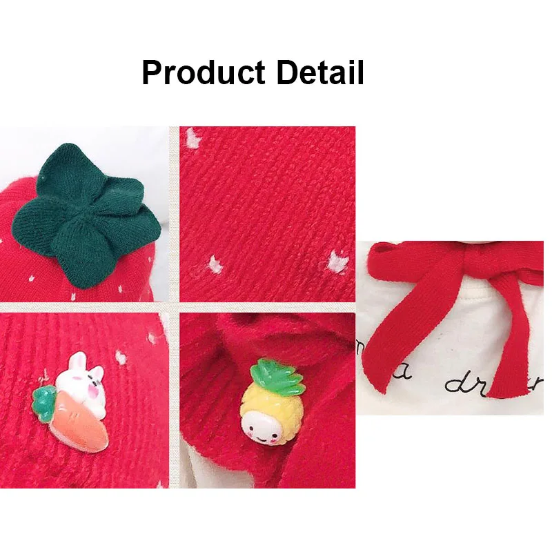 Зимние трикотажные шапки Детский набор из и шарфа с клубничкой теплый шарф