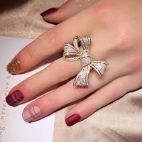 fashion women cubic zirconia inlaid bow finger ring wedding party jewelry gift luxus schmuck extensible defensa personal