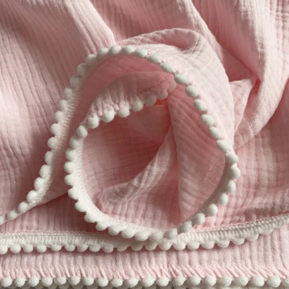 Хлопок муслин детское одеяло с помпонами Летние простыней покрывало набор