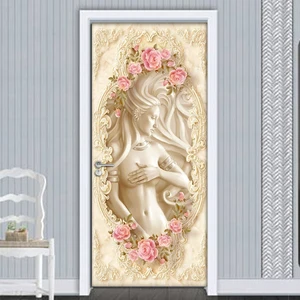 Самоклеящиеся наклейки на дверь, съемные настенные 3D рельефные обои с цветочным рисунком для гостиной, спальни, двери