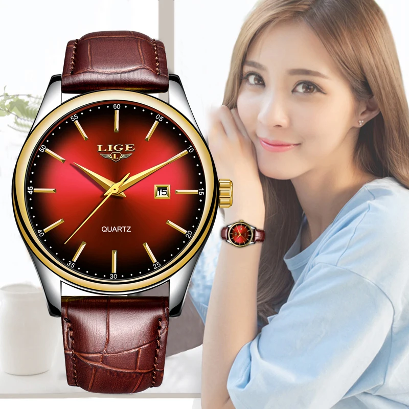 LIGE женские роскошные часы от ведущего бренда модные простые с кожаным ремешком