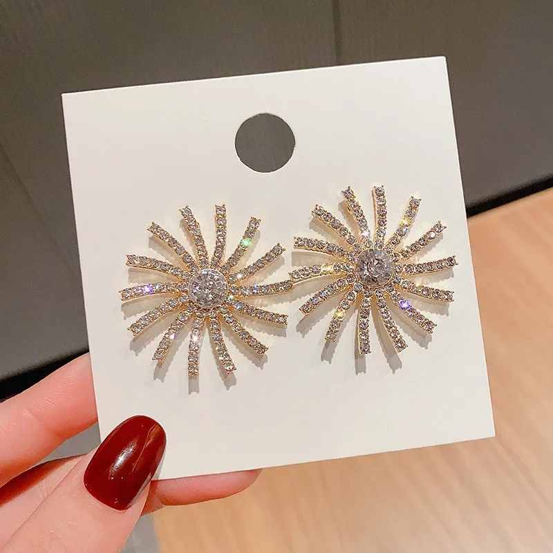 

Fashion Sun Flower Pendant Earrings for Women Korean Circle Shiny Exaggerated Earrings Party Gold Color Irregular Jewelry Gifts
