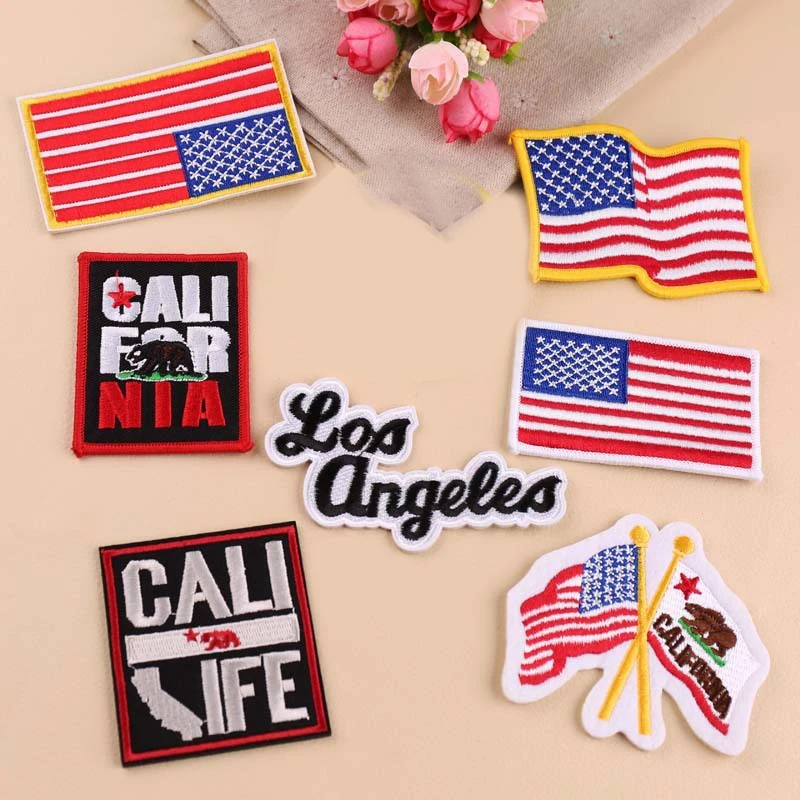 

PGY Cheap Wholesale U.S.A Flag Embroidered Protect brown bear Patches Iron on Clothes Coat Bags Diy Garment Stickers Appliques