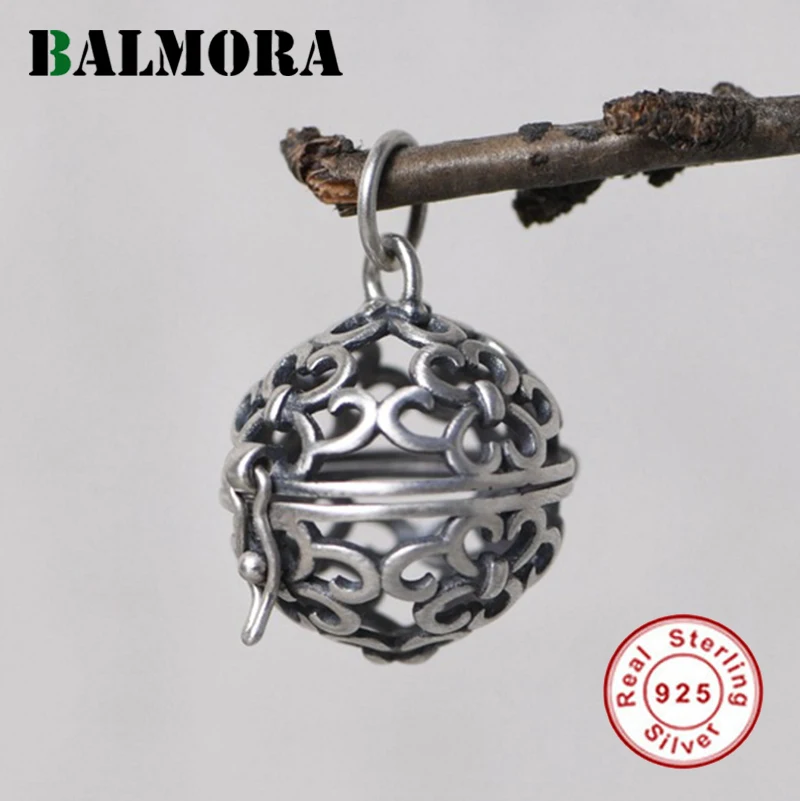 

BALMORA 100% 925 Pure Silver Lotus Pendant For Women Vintage Hollow Sachet Pendant Thai Silver Jewelry Accessory Without Chain