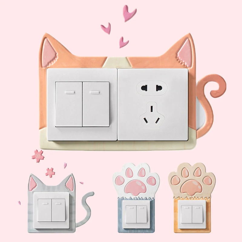 

3D Wall Socket Cover Cartoon Cat Light Switch Sticker Home Bedroom Room Decor for Kids Cute Decoration for Girls Room