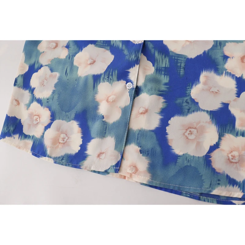 

French Style Vintage Floral Printed Short Sleeve Women Blouses Casual Beach Notched Collar Shirts 2021 Summer New Holiday Blusas