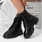 Женские короткие ботинки, черные ботильоны на шнуровке, женские модные мотоциклетные ботинки на толстой подошве, женская обувь, новинка зимы 2021