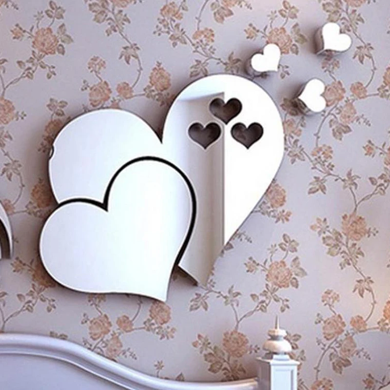 3D зеркальная Настенная Наклейка в форме сердца креативная настенная наклейка