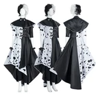 2021 костюм Cruella, косплей, королева зла, черно-белое пальто, вечернее платье, модное платье с курткой в стиле стимпанк для Эммы
