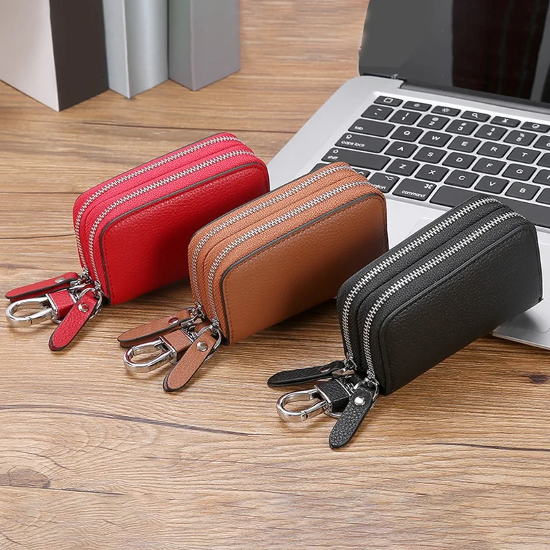 

Business Card Holder Prevent RFID Credit Card Holder Wallet Women/Men Double Zipper Card Case