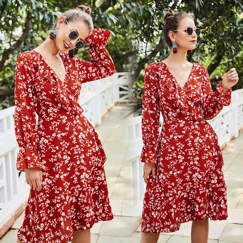 Женское платье длиной до колена летнее для выпускного вечера с длинным рукавом