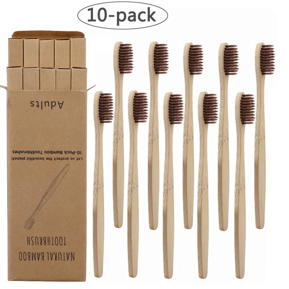 Wholesale Toothbrush Eco-Friendly Rainbow Bamboo Soft Fibre Toothbrush Biodegradable Natural Bamboo Handle Toothbrush oral care - Цвет: Coffee