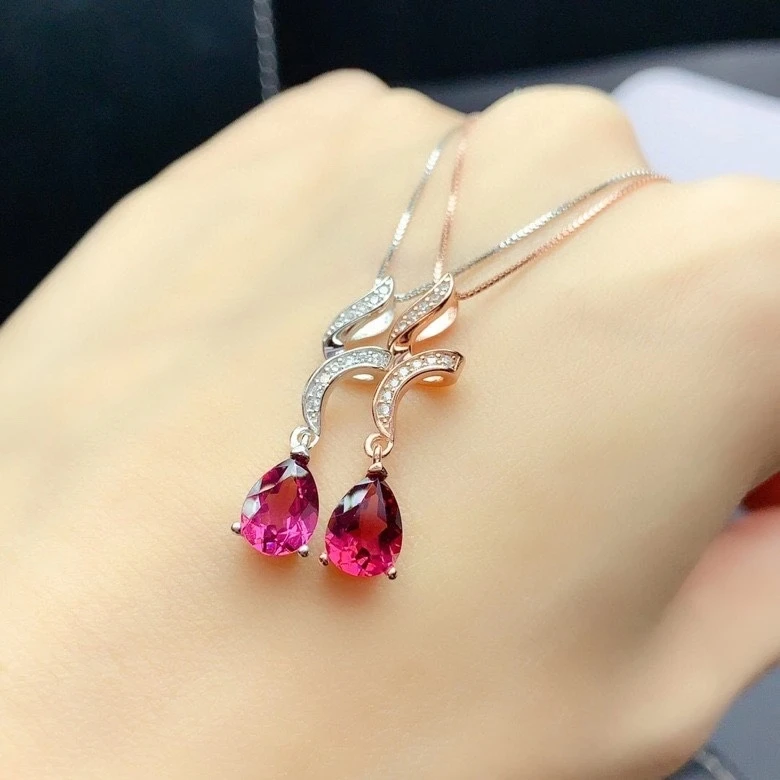 

big sale natural garnet pendant of necklace for women jewelry water drop natural gem gift real 925 silver birthstone love gift