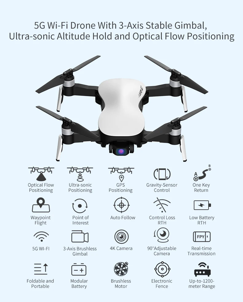JJRC X12 gps 5G WiFi FPV Бесщеточный двигатель 4K HD камера двойной режим позиционирования складной Радиоуправляемый Дрон Квадрокоптер RTF черный/белый