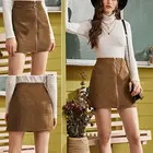 Юбка женская замшевая на молнии Hirigin, повседневная элегантная облегающая мини-юбка-трапеция с завышенной талией, коричневая, весна-лето