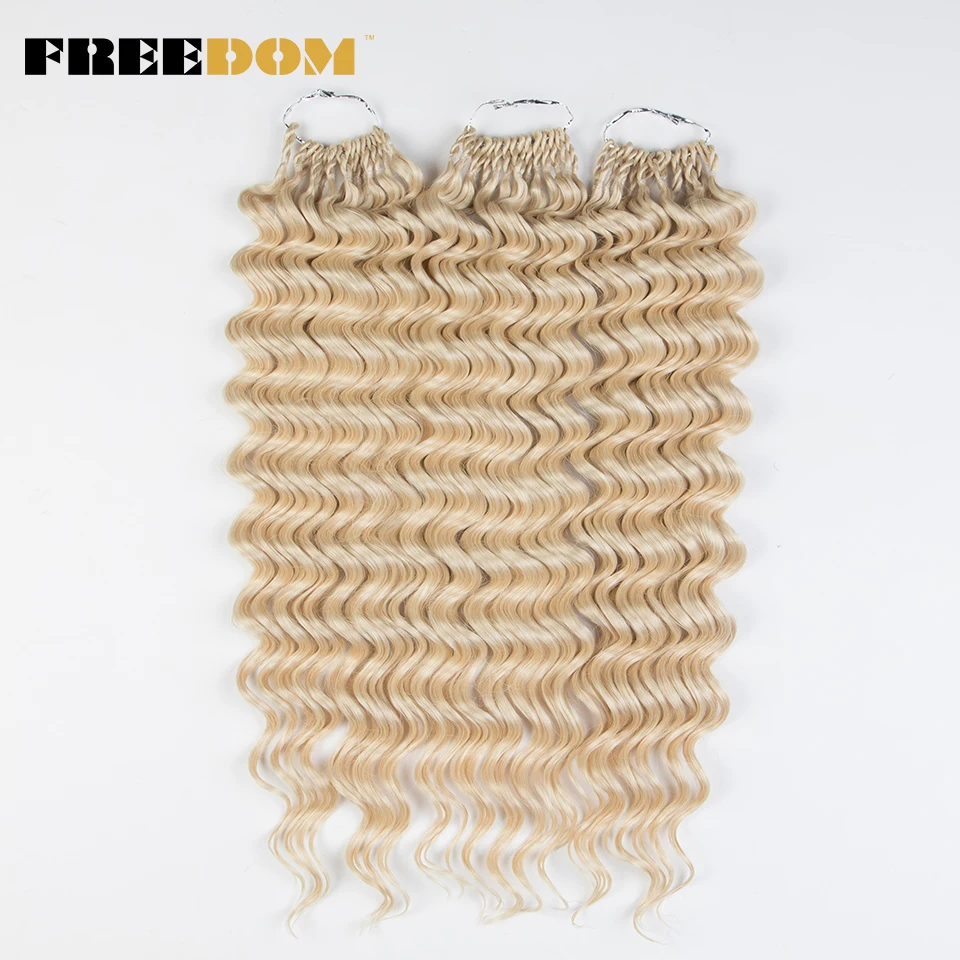 

Синтетические волнистые волосы FREEDOM, 24 дюйма, пучки волос, вязаные косички, удлинители волос, глубокие вьющиеся волосы с эффектом омбре, свет...