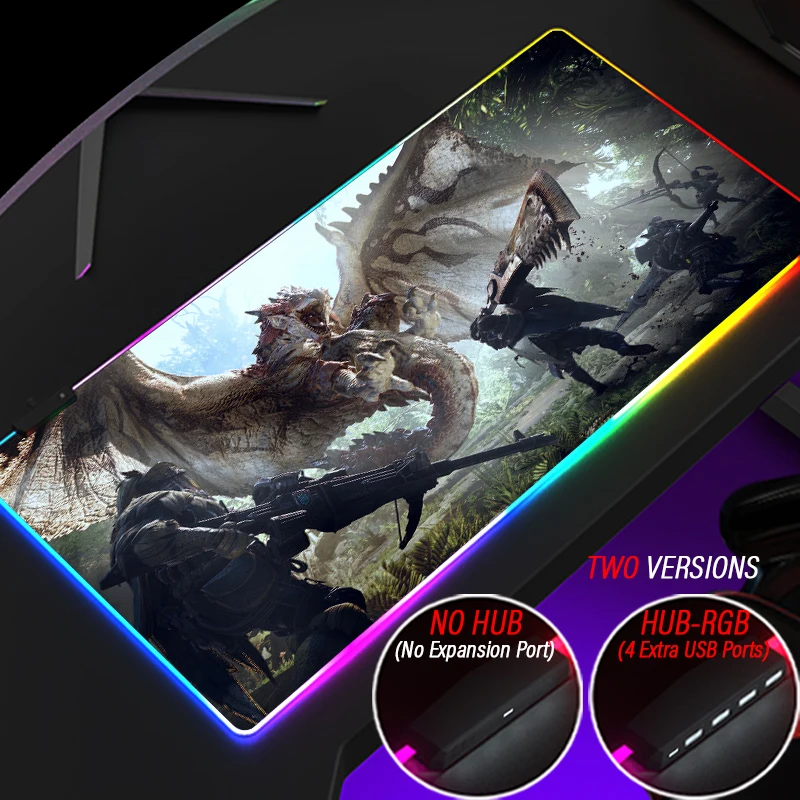 

LED Light Monster Hunter World Mousepad MHW RGB Custom DIY Colorful Surface Desk Mouse Pad With HUB 4 Port USB Waterproof Mat
