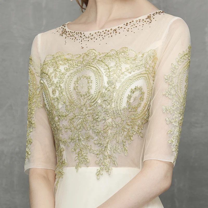 

Gold Prom Dresses Short 2020 Elegant O-neck Sexy See Through Luxury Appliques Birthday Party Dresses For Women