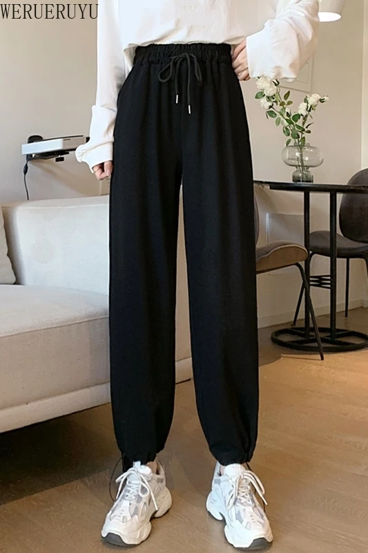 

WERUERUYU Autumn Winter High Waist Harem Pants Women Plus Size Loose Black Pants Women Long PlusTrousers Sweatpants