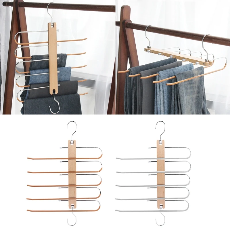 

5 Layered Pants Rack Trousers Hangers for Pants Jeans Trousers Skirts Scarf Ties Towels Closet Storage Clothes Organize 11UA