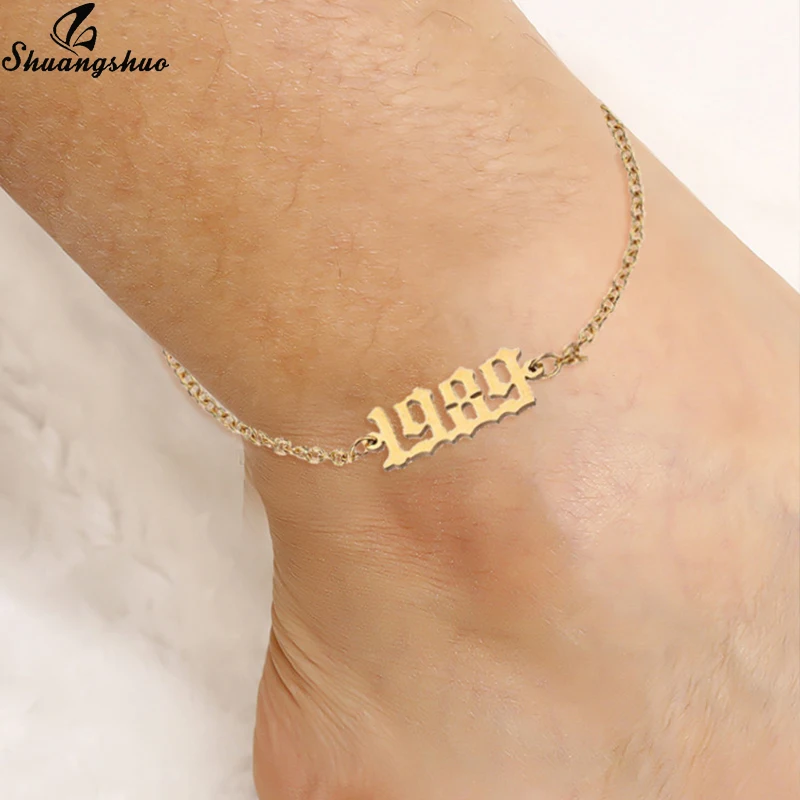 1980-2000 Birth Year Initial Anklet Bracelet Old English Font Anklets for Women 1997 1998 1999 Anklet Leg Chain Foot Jewerly images - 6