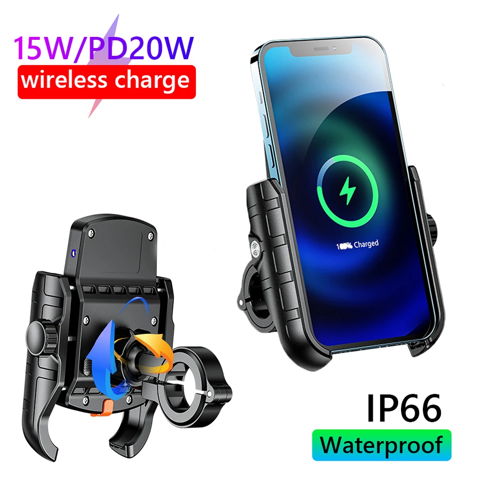 

Wireless PD 20W Fast Charging Phone Holder Motorcycle Adjustable Charger Stand Bike Scooter Waterproof Handlebar Mount Bracket