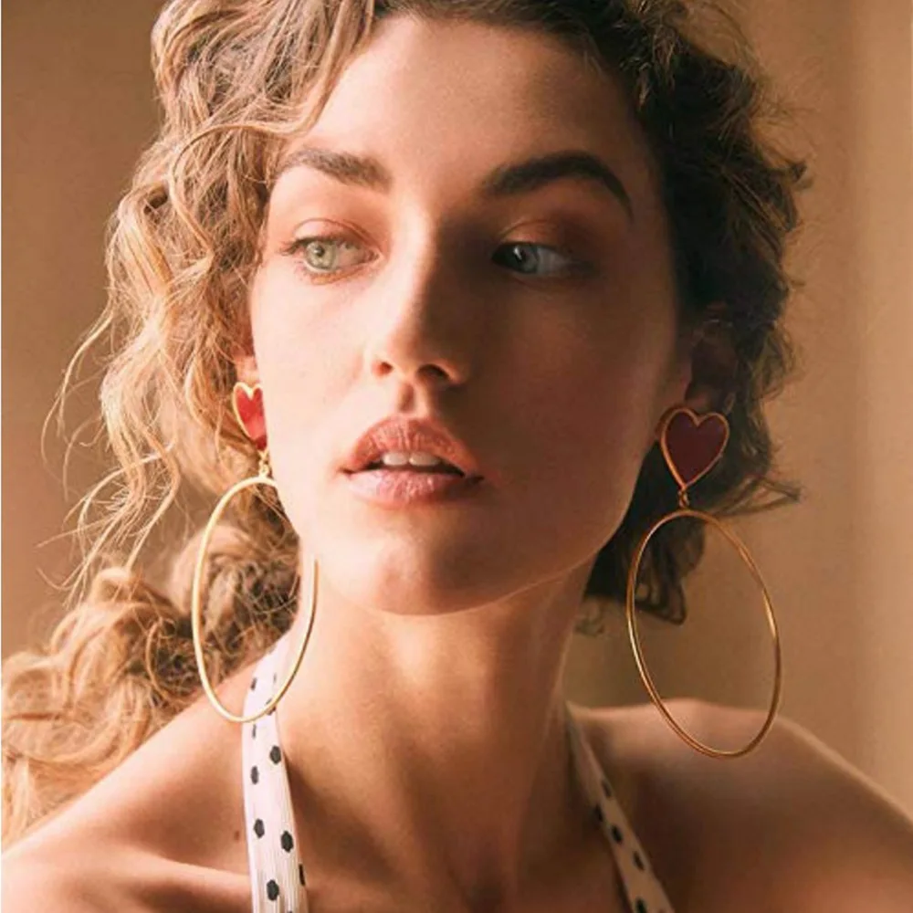 

Новая в форме сердца масла падение Длинные серьги круг для Для женщин из золотого сплава серьги-подвески большого размера