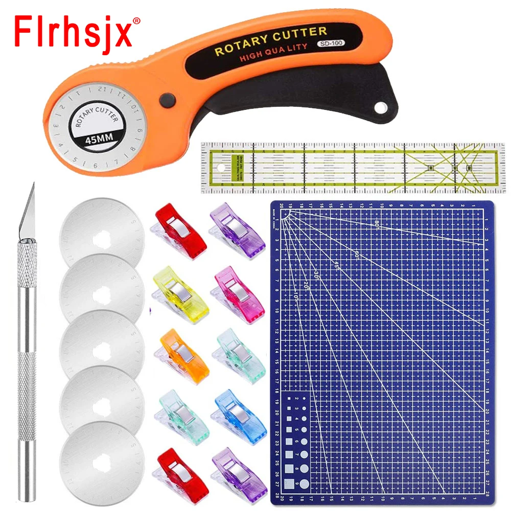 

19pcs/set 45mm Rotary Cutter Kit & Cutting Mat & Patchwork Ruler & Sewing Clips for Cloths Fabric Leather DIY Sewing Craft