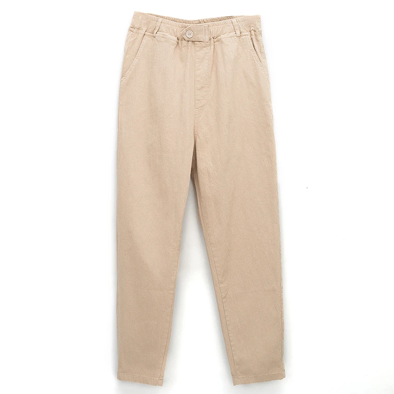 Брюки женские до щиколотки повседневные хлопково льняные штаны карандаш с