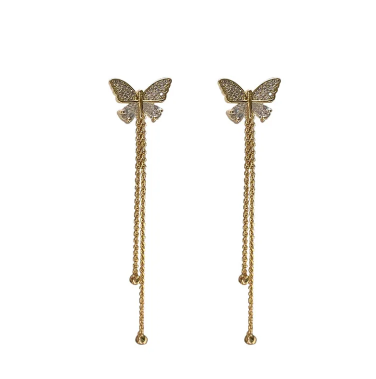 

100 pcs /lot Needle Two Wear Butterfly Earnings Super Fairy Tassel Earrings Korea Summer Fresh Earrings