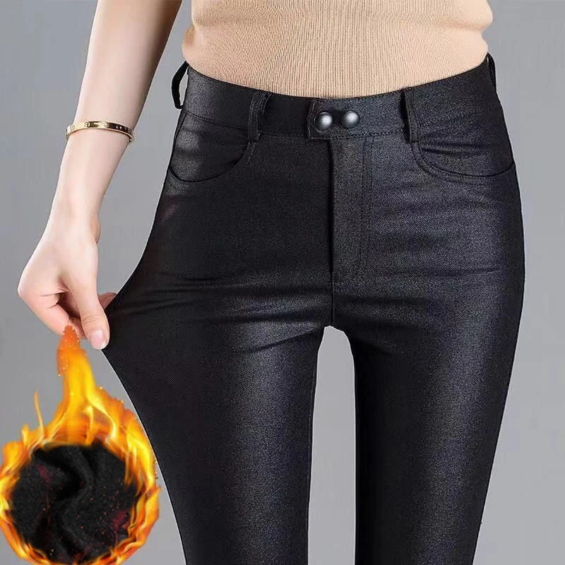

Брюки женские из искусственной кожи, эластичные, теплые, 81i