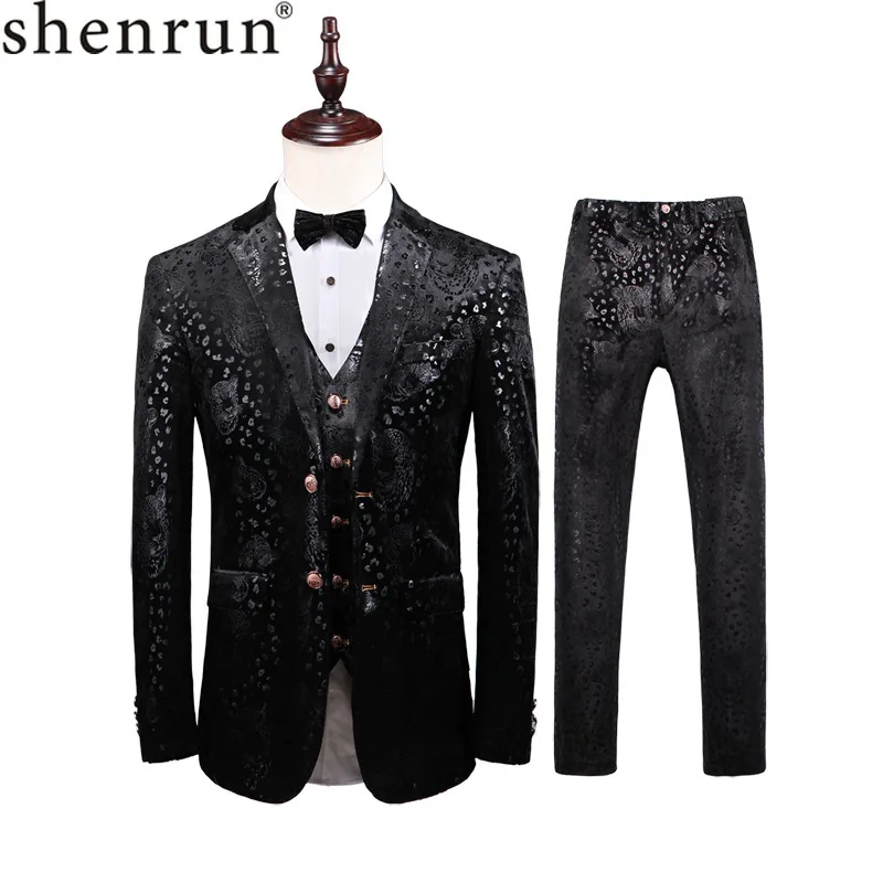 Shenrun Для мужчин Slim Fit 3 предмета костюм модные Цветочный принт костюмы Свадебные