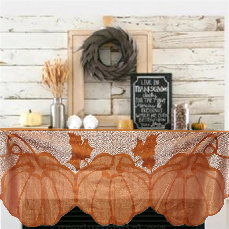 Pumpkin Lace Fireplace Cloth Maple Leaf Orange Spice Fall Thanksgiving Home Garden Decorative Supplies Drop Shipping | Дом и сад