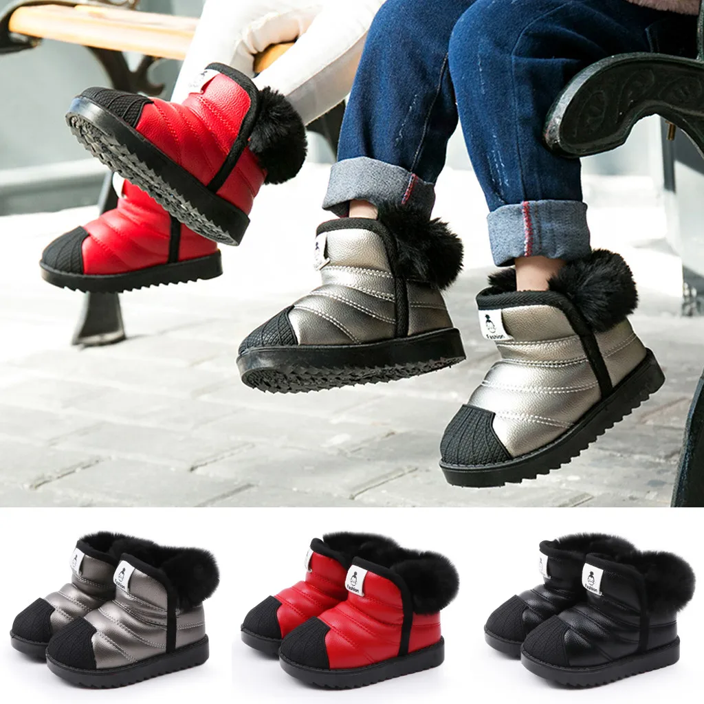 Kids Snow Boots Girl Boys Waterproof Plus Velvet Thickening Short Booties Toddler Infant Baby Winter Warm Shoes 21-32 |