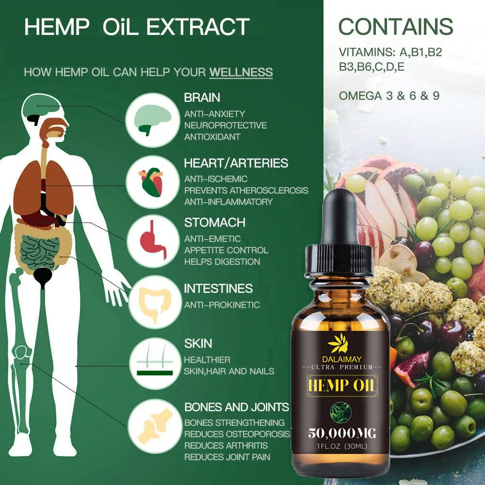 

50000mg hemp seed oil organic herbal drops body massage stress relief oil 30ml skin care helps sleep essential oil