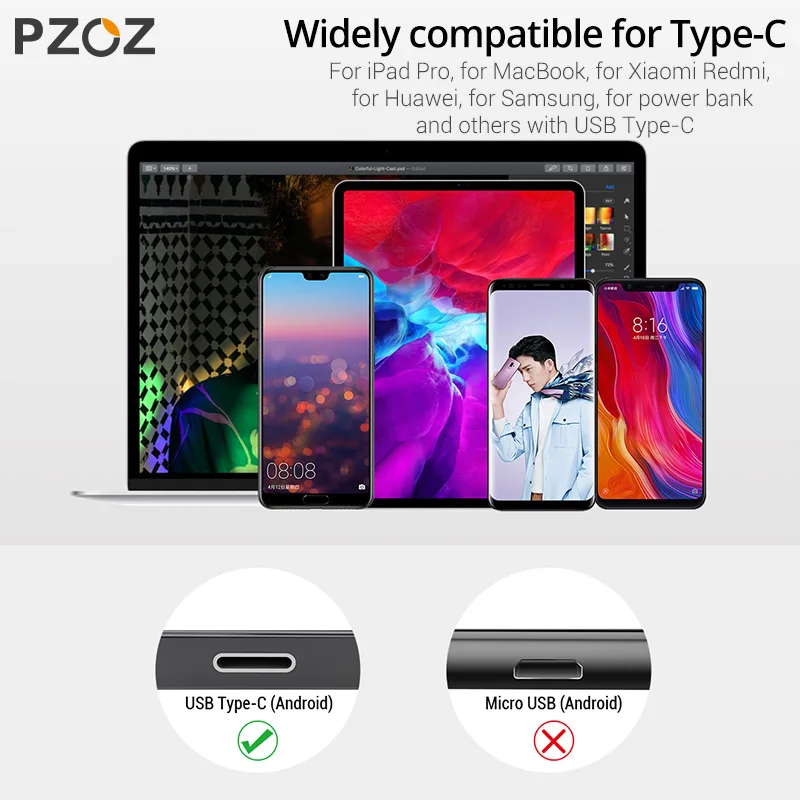 PZOZ 90 degree Cable usb Type c Micro usb Type C Fast Charging Microusb Type-C Charger for xiaomi redmi note 9s 8 pro usb-c data