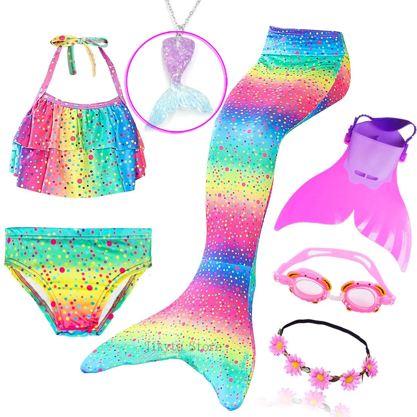 Kids Swimming Mermaid Tail Bikini Set can add with Monofin Flipper Ariel Costumes Cosplay Swimsuit Bathing Suit for Girls