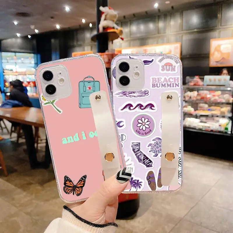 

Personalized art trend pattern Phone Case Wrist Strap For iPhone 7 8 11 12 X XS XR MINI Pro Max Plus Hand Band Transparent Clear