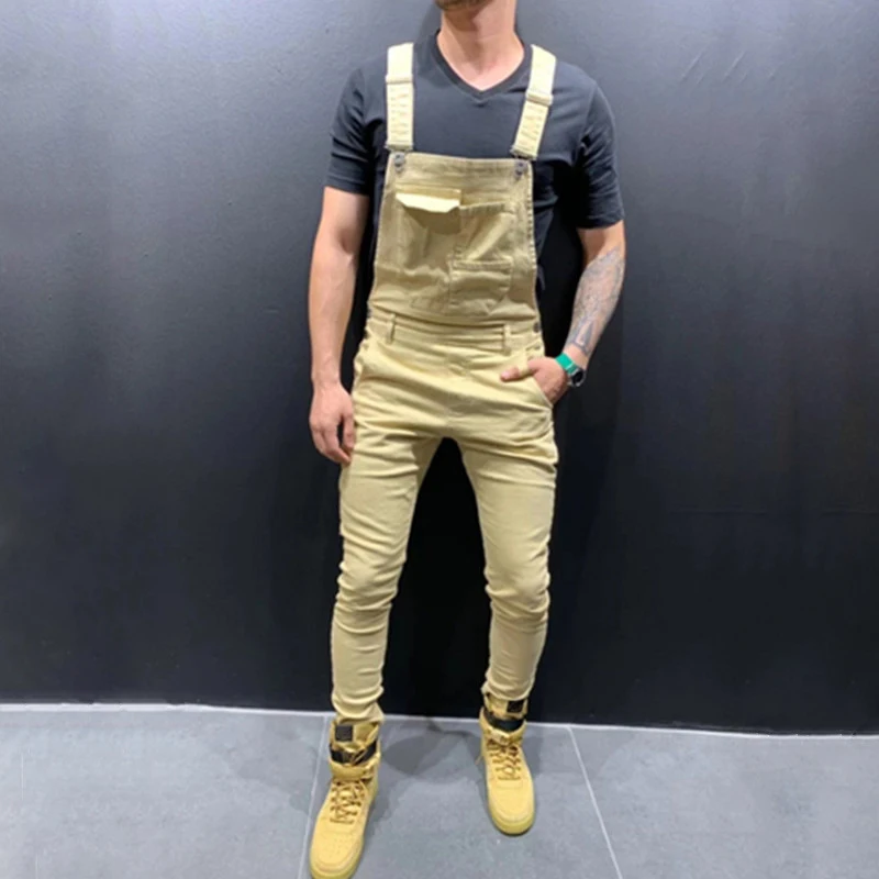 

2022 Spring Autumn Men's Pocket One Piece Jeans Fashion Solid Color Male Long Jeans Casual Pants Clothes For Man