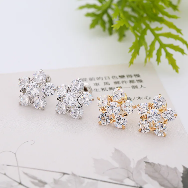 

Trendy Creative Five Claw Crystal Earring Charm Girl Inlay Zircon Five Pointed Star Flower Earring Elegant Lady Cocktail Jewelry