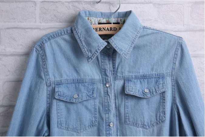 Блузка Женская длинная из денима Модная хлопковая рубашка с длинным рукавом