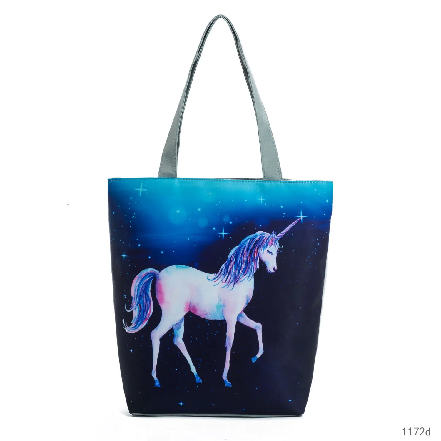 

Hot Sale Cartoon Blue Unicorn Tote Bag Large Capacity Animal Print Shoulder Bag Lady Foldable Shopping Bag Eco Reusable Wholesal