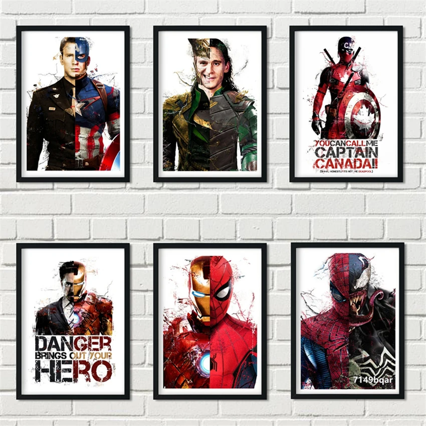 

Marvel мстители супергерой фильм Локи Железный человек Человек-паук домашнее искусство деко спальня настенное украшение картина плакаты на х...
